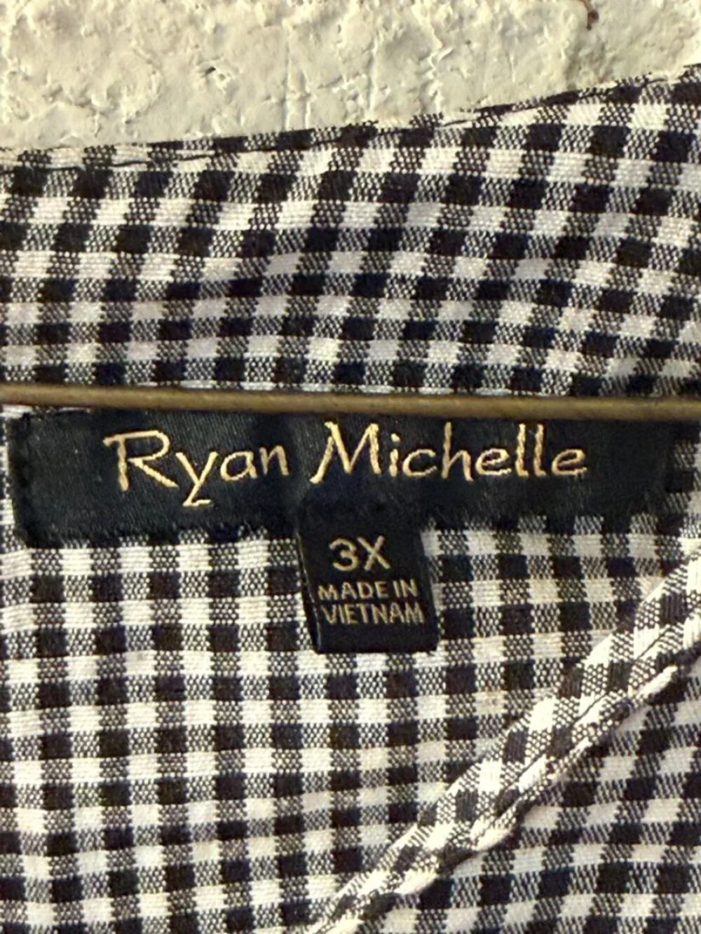 Ryan Michelle Plus Size Gingham Colorblock Dress 3X Black White Bell Sleeve